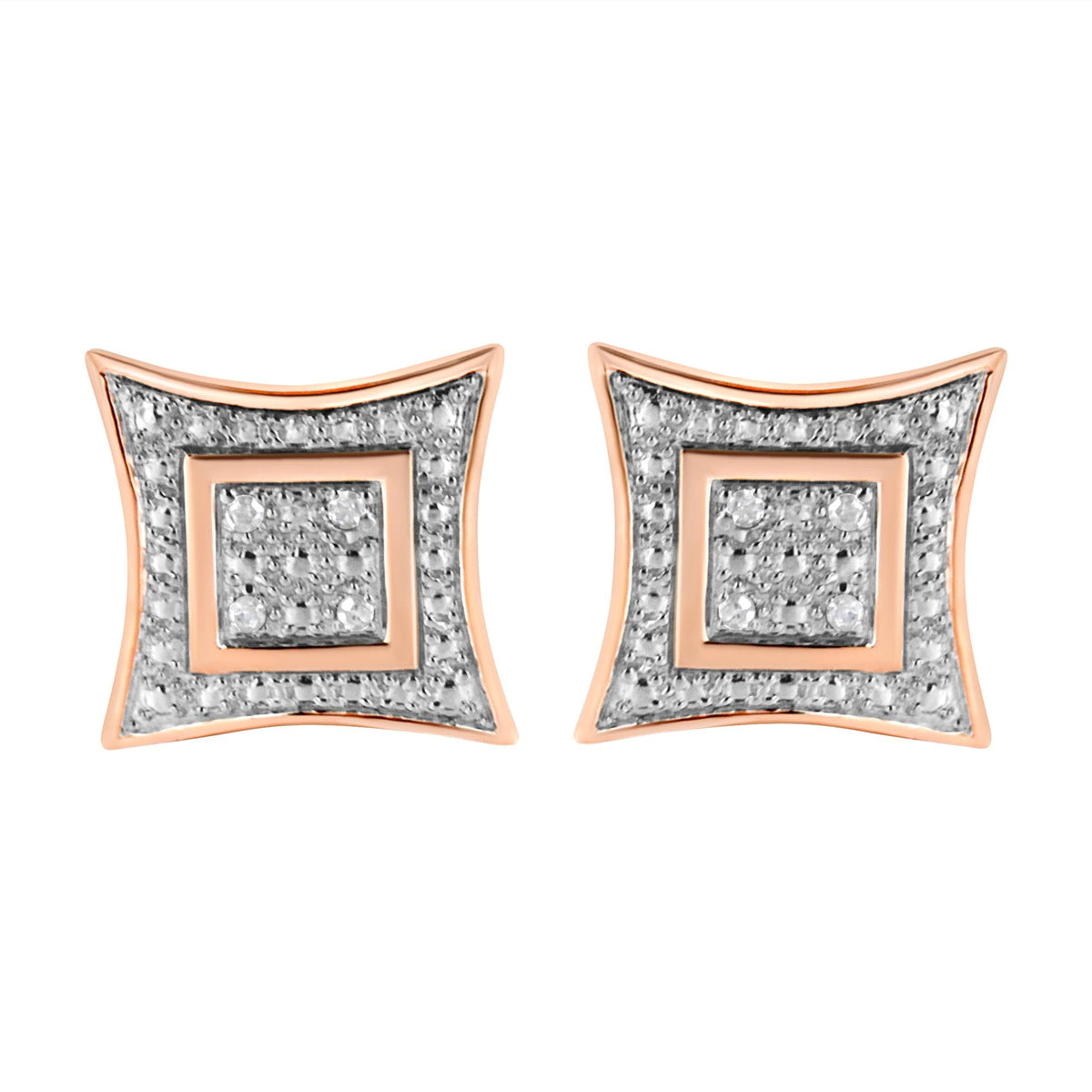 .925 Sterling Silver Diamond Accented 4-Stone Four Pointed Star Shaped Halo-Style Stud Earrings (H-I Color, I2-I3 Clarity)