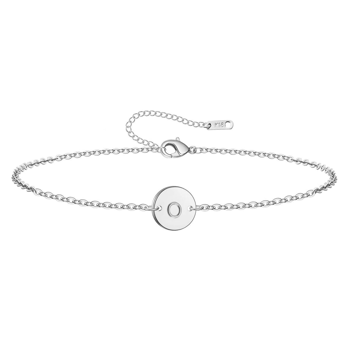 Personalized Initial Bracelet for Women Stainless Steel Letters Bracelet Delicate Coin Dainty Disc Alphabet Charm Bracelet Monogram Name Bracelet (O)