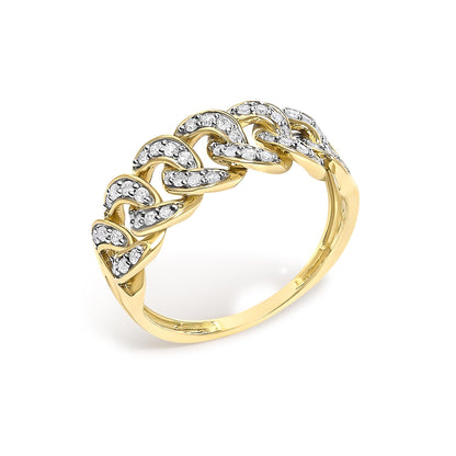 14K Yellow Gold Plated Sterling Silver 1/3 Cttw Diamond Curb Link Band Ring