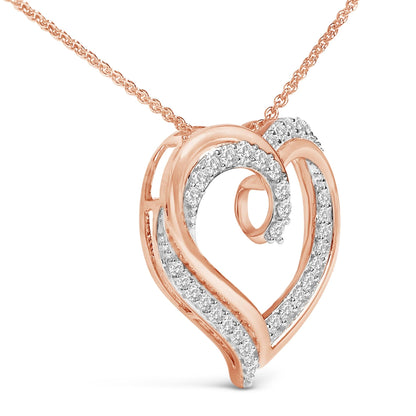 14K Rose Gold Plated Sterling Silver 1/2 Cttw Diamond Open Heart Pendant Necklace