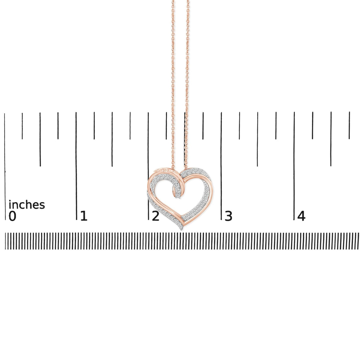 14K Rose Gold Plated Sterling Silver 1/2 Cttw Diamond Open Heart Pendant Necklace