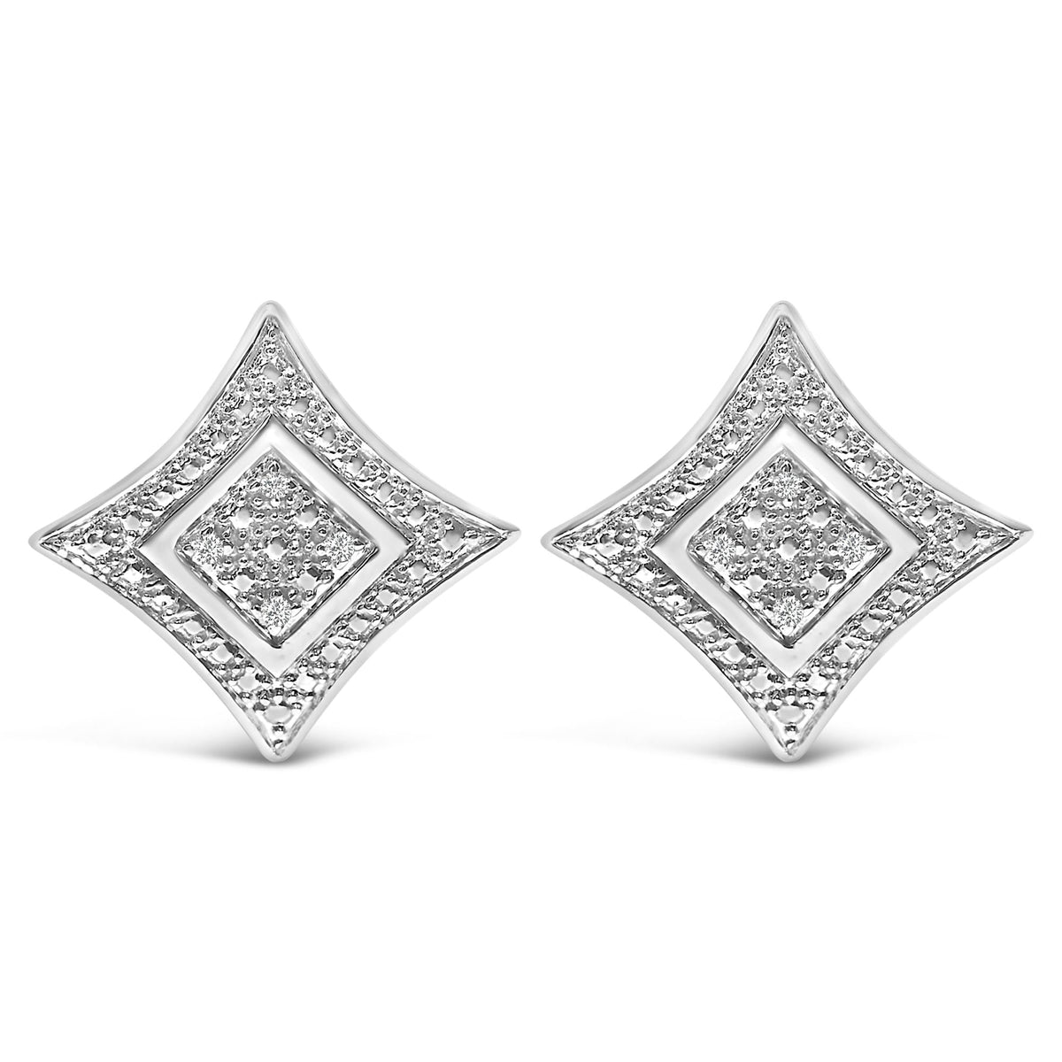 .925 Sterling Silver Diamond Accented 4-Stone Four Pointed Star Shaped Halo-Style Stud Earrings (H-I Color, I2-I3 Clarity)